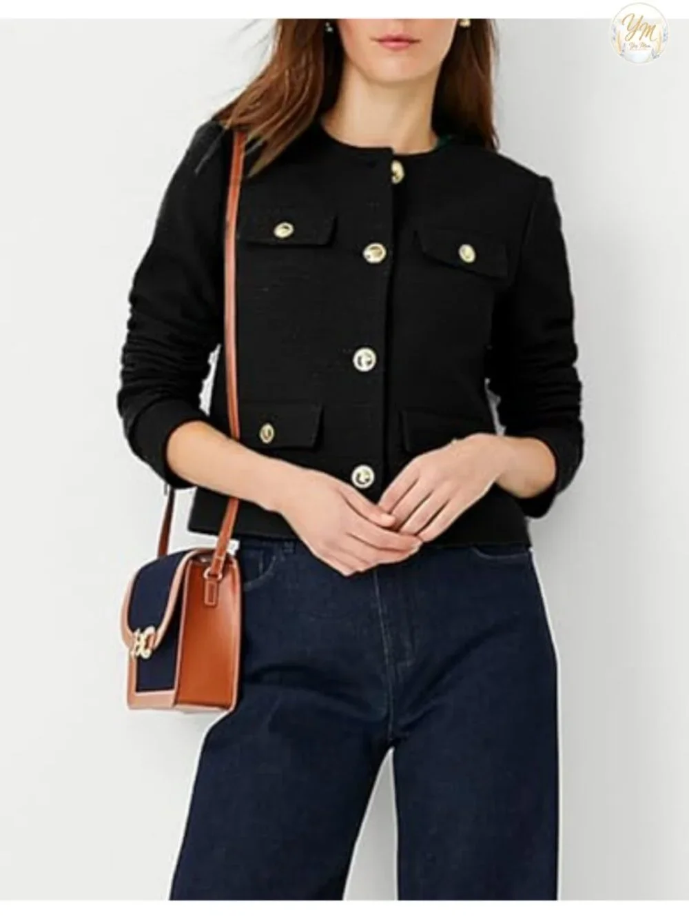 Cropped Tweed Blazer Jacket for Women Elegant Collarless Business Casual Outfit